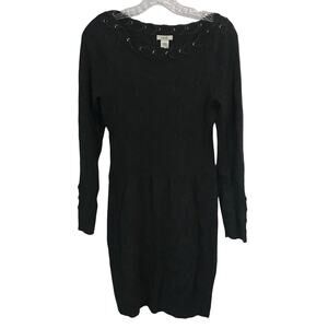 Cashe Dress Size Large Womens Sweater Gray Form Fitting Rivet Lace Up Detail L